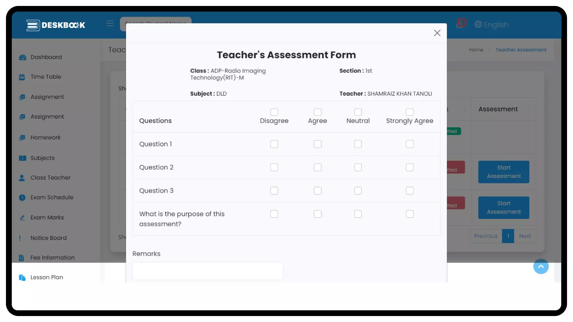 book teacher assessment form screens 1